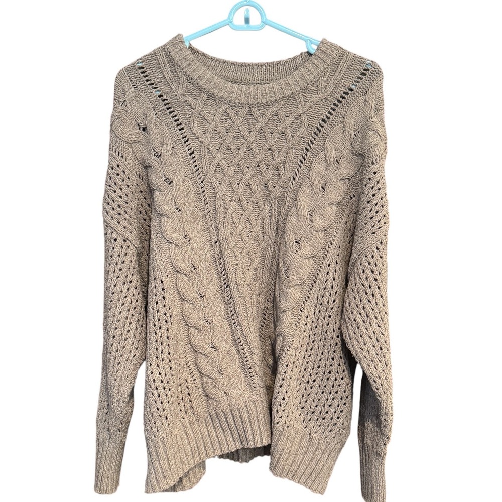 Abercrombie & Fitch XXL Taupe Cable Knit Open Weave Crewneck Sweater Chunky